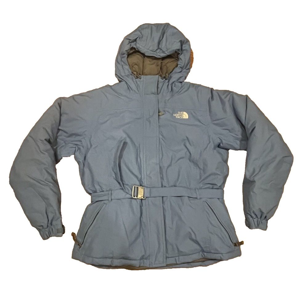 The North Face Belted 550 Womens Large Jacket Coat Goose Down Puffer Blue